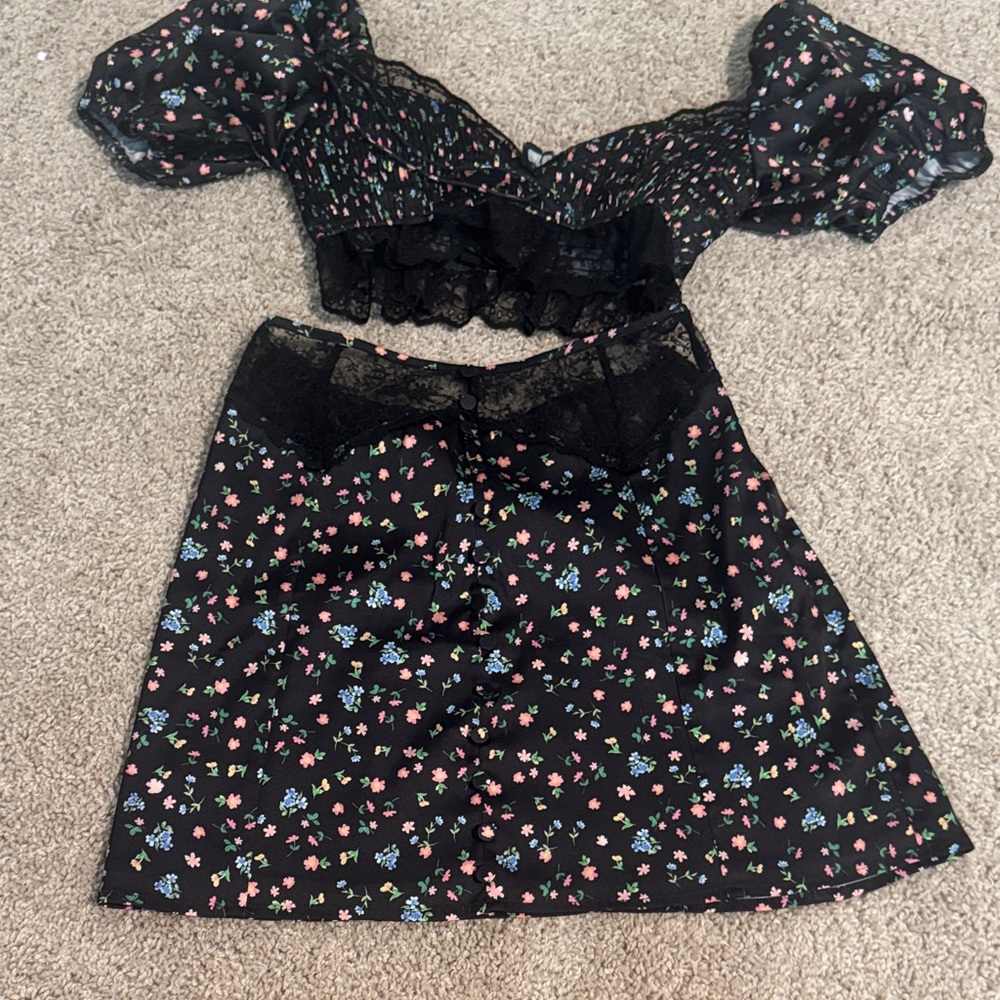For Love And Lemons Black Floral Skirt Set